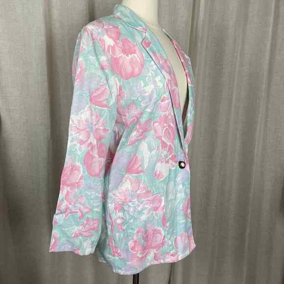 Vintage Blazer Womens Size Small Floral Pink Blue Pastel Spring Boyfriend 90s - Picture 4 of 13